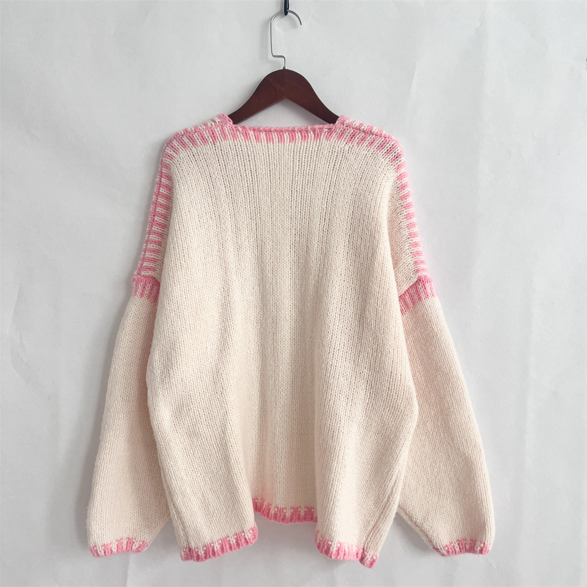 Whipstitch Trim Slouchy Open Front Cardigan - Beige_P - 2