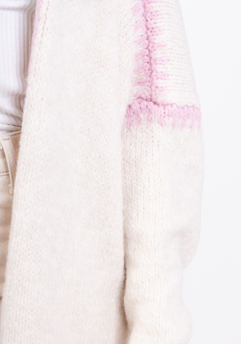 Whipstitch Trim Slouchy Open Front Cardigan - Beige_P - 7