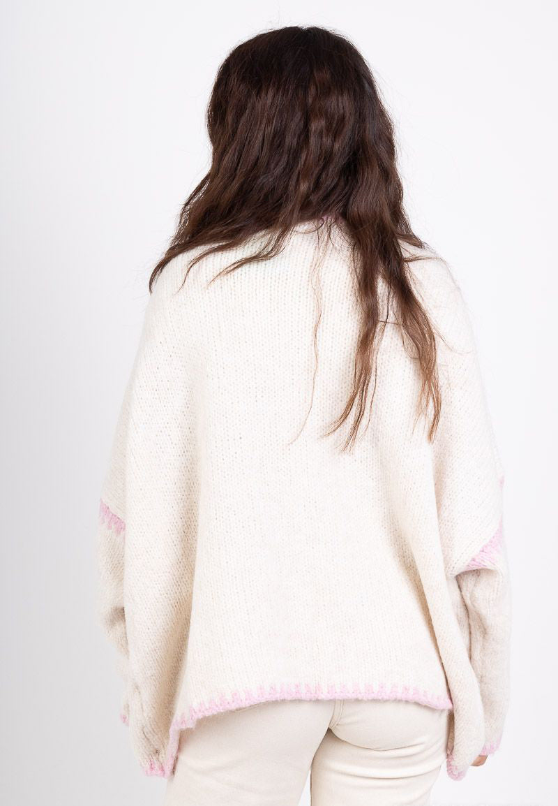 Whipstitch Trim Slouchy Open Front Cardigan - Beige_P - 8