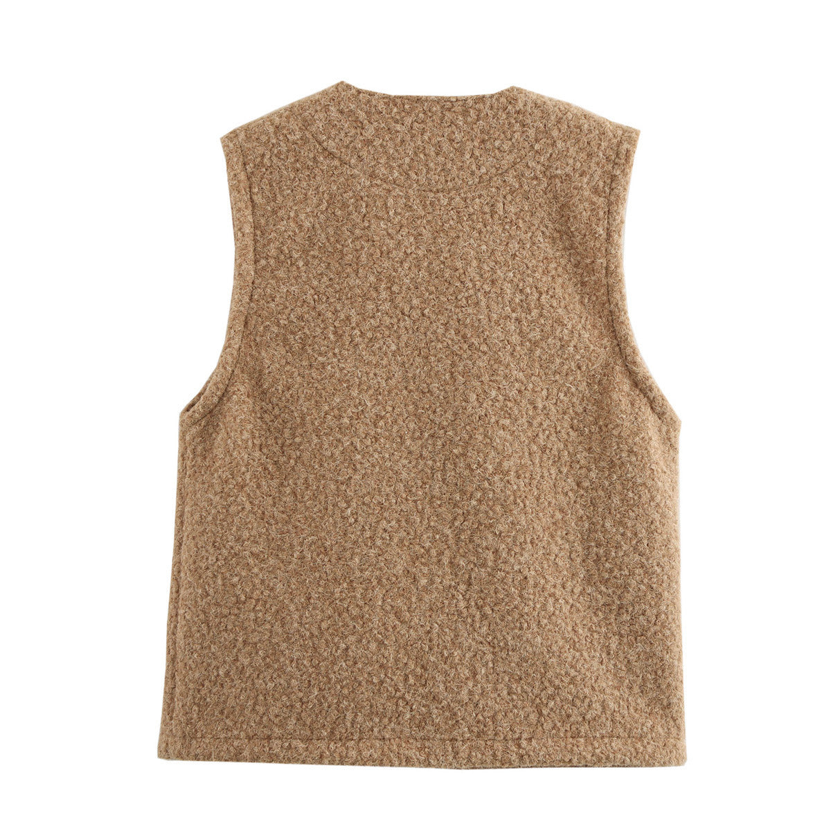 Boucle Knit Bow Tie Front Vest - Khaki - 1