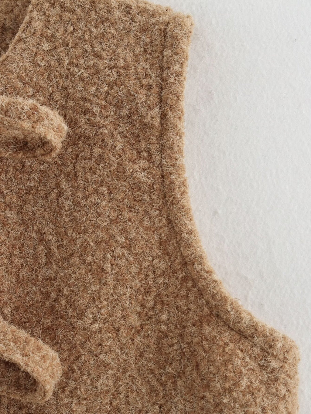 Boucle Knit Bow Tie Front Vest - Khaki - 2