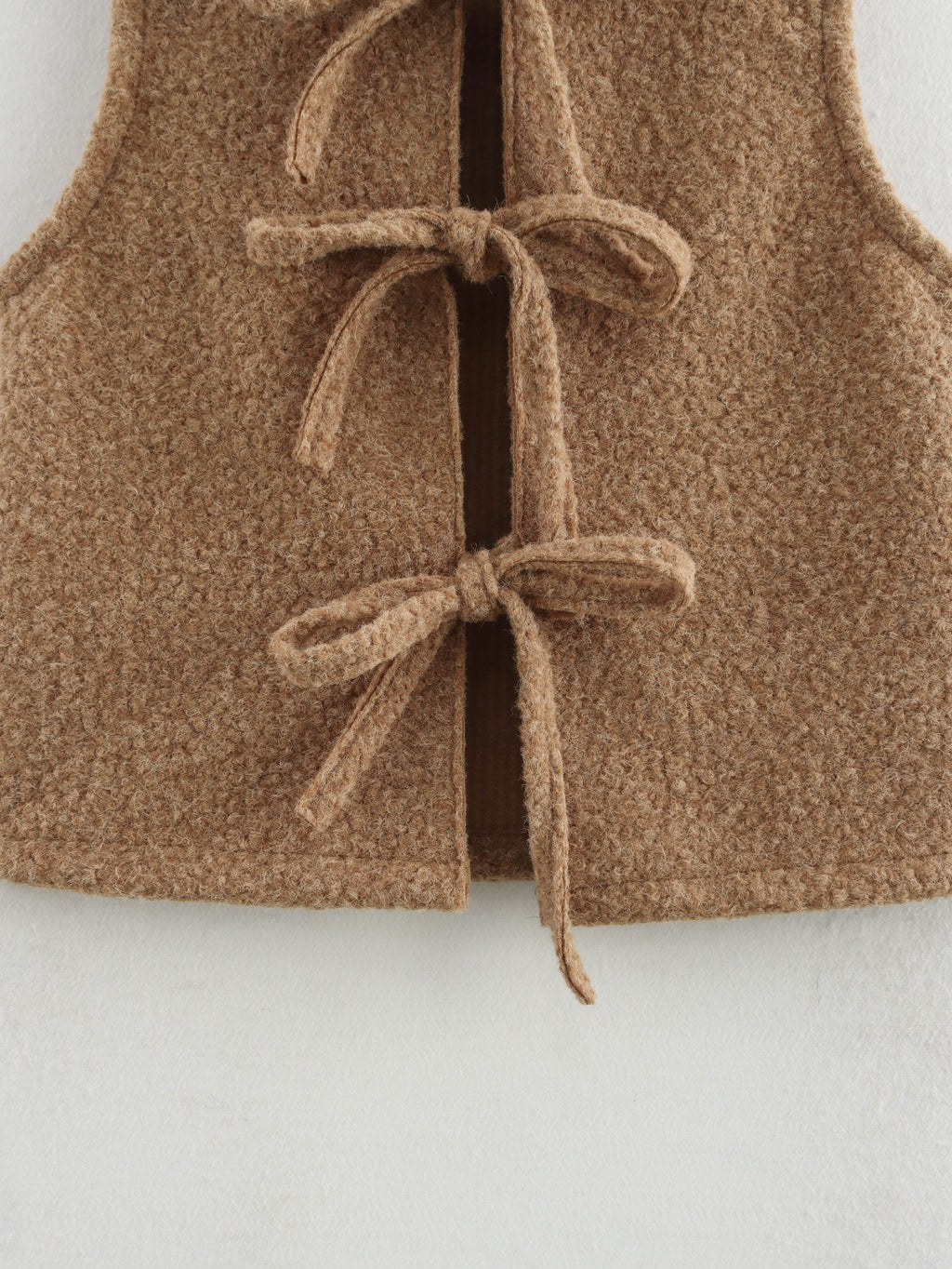 Boucle Knit Bow Tie Front Vest - Khaki - 4