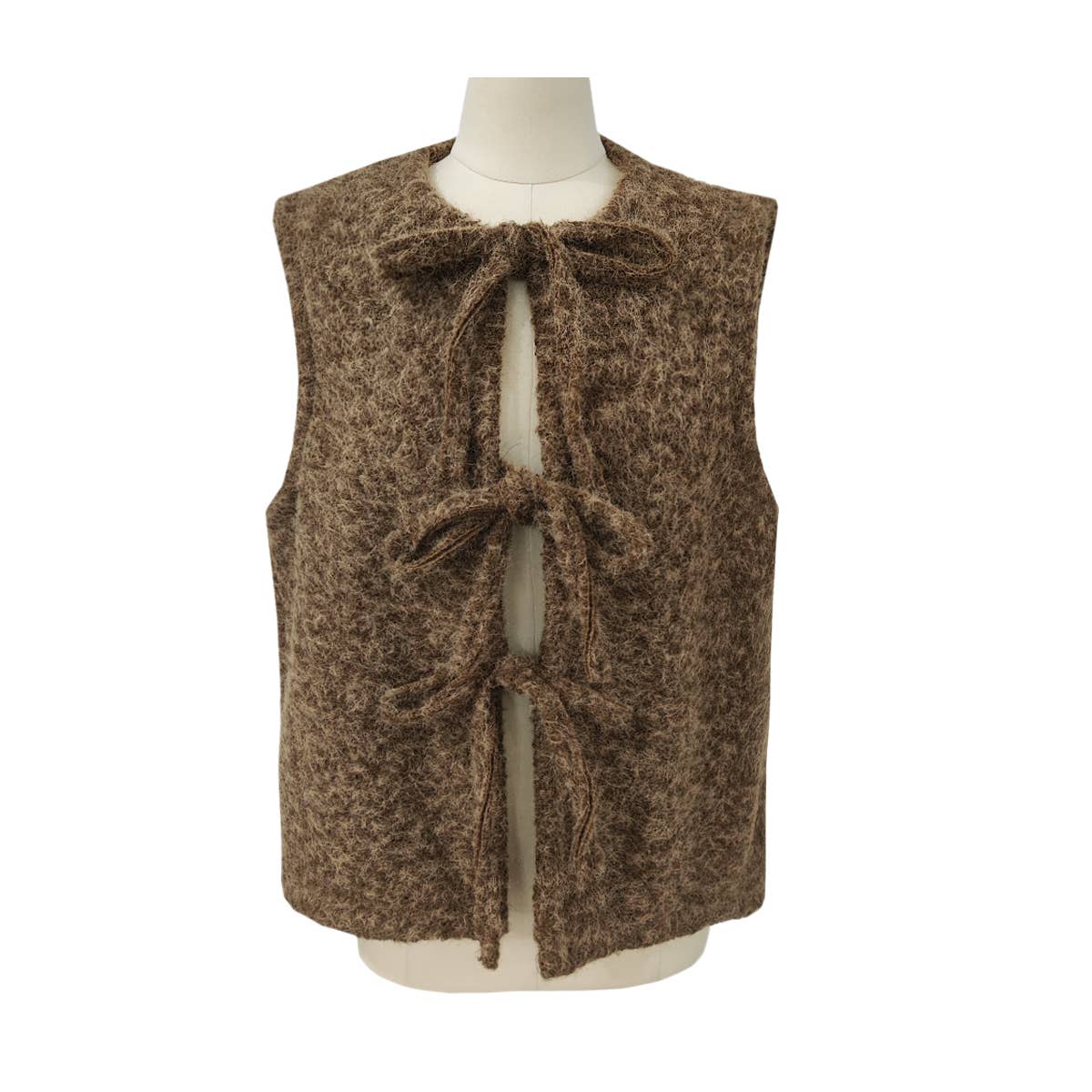 Boucle Knit Bow Tie Front Vest