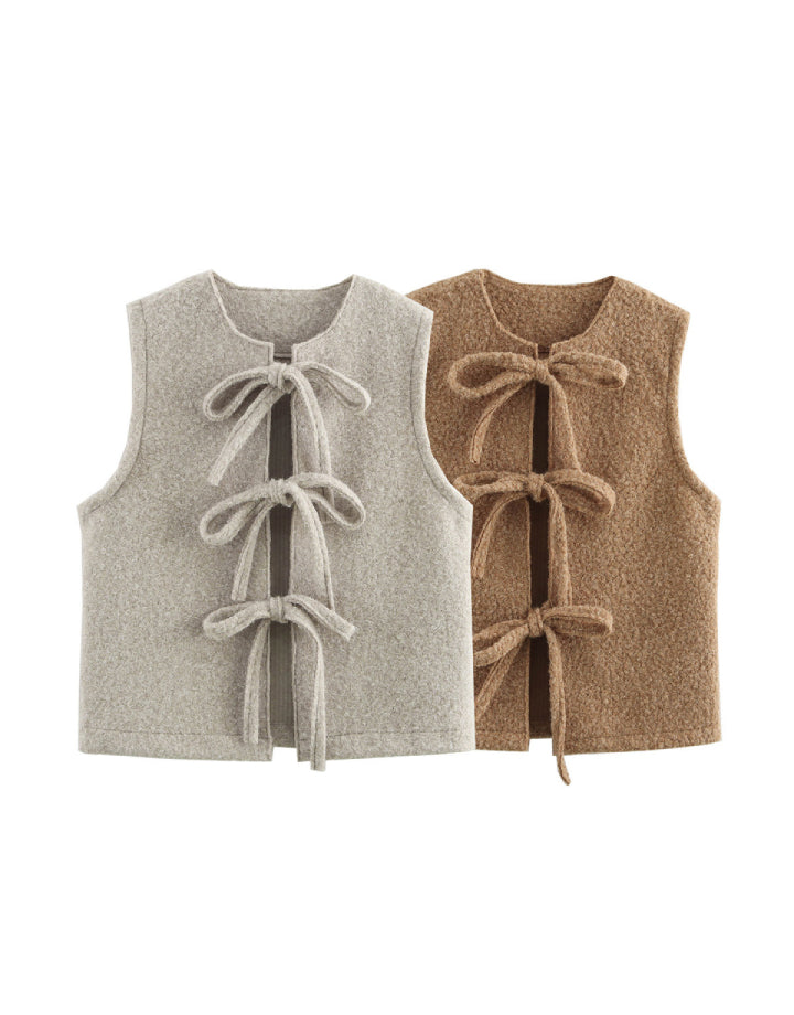 Boucle Knit Bow Tie Front Vest - view 1