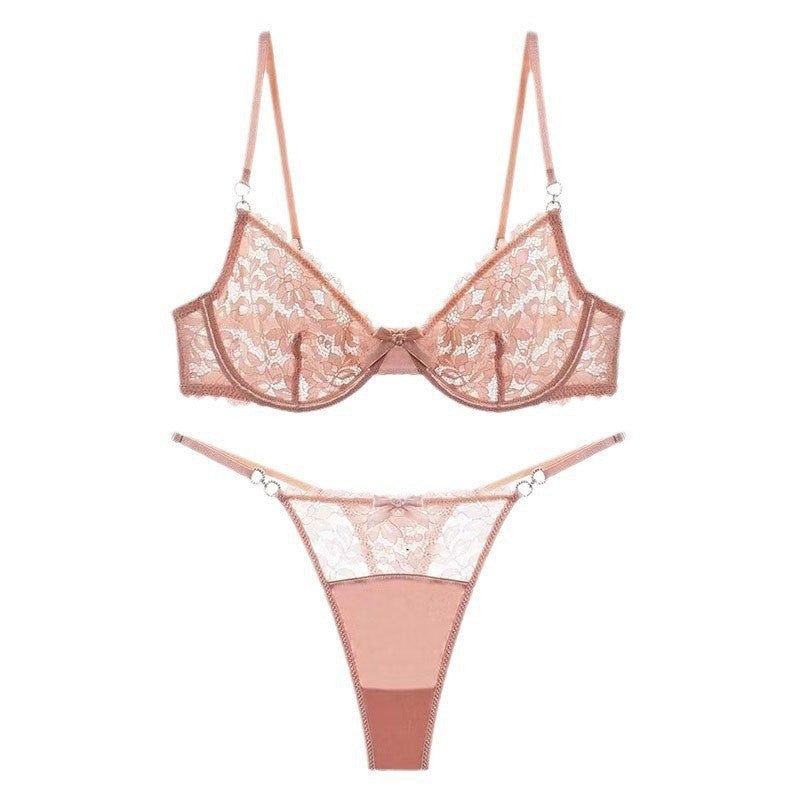 Floral Lace Bow Underwire Bra And Thong Set