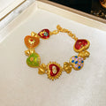 Baroque Enamel Heart Link Bracelet - Gold