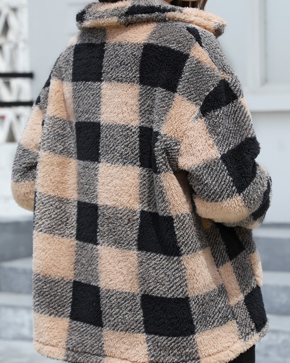 Buffalo Check Sherpa Shacket with Patch Pockets - Khaki - 3