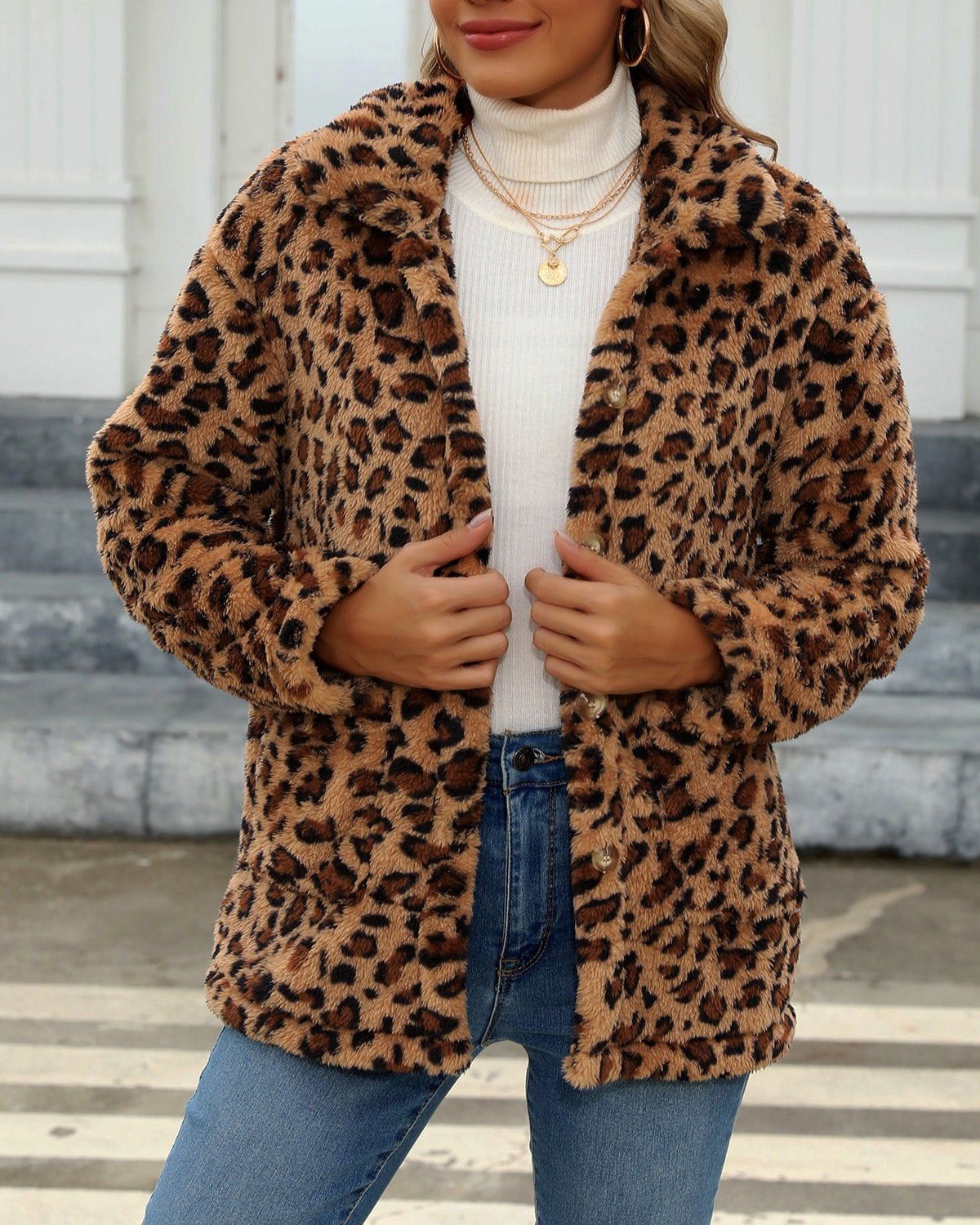 Buffalo Check Sherpa Shacket with Patch Pockets - Leopard