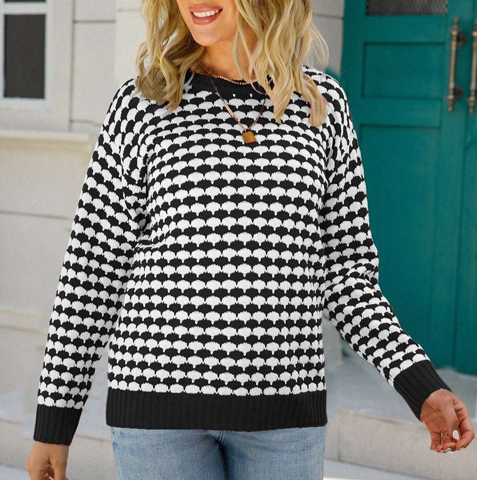 Two Tone Bobble Knit Contrast Trim Sweater - Black - 2