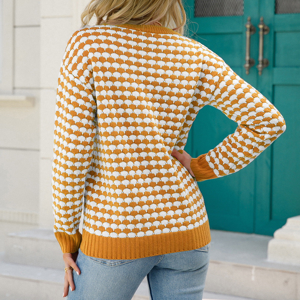 Two Tone Bobble Knit Contrast Trim Sweater - Yellow - 1