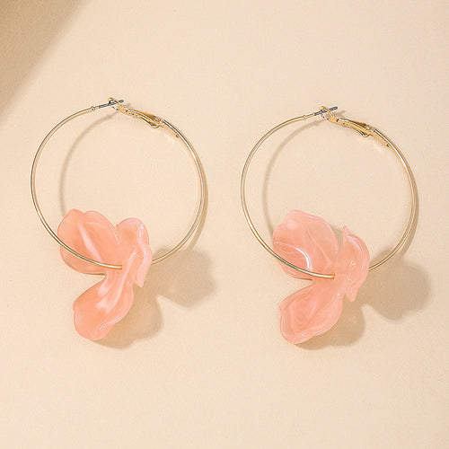 Acrylic Petal Flower Hoop Earrings - Pink