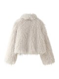 Shaggy Plush Cropped Faux Fur Coat - White