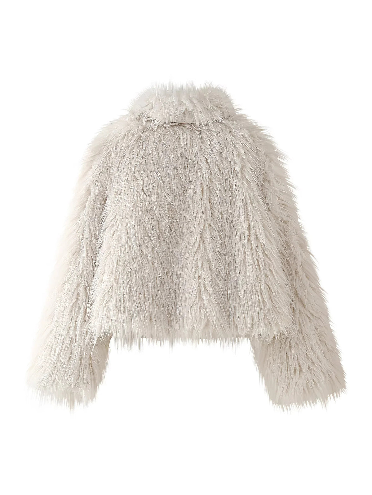 Shaggy Plush Cropped Faux Fur Coat - White