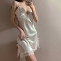 Satin Lace Trim V Neck Short Slip Nightgown