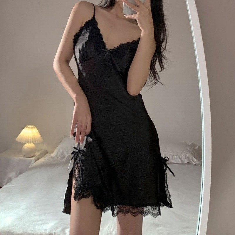 Satin Lace Trim V Neck Short Slip Nightgown