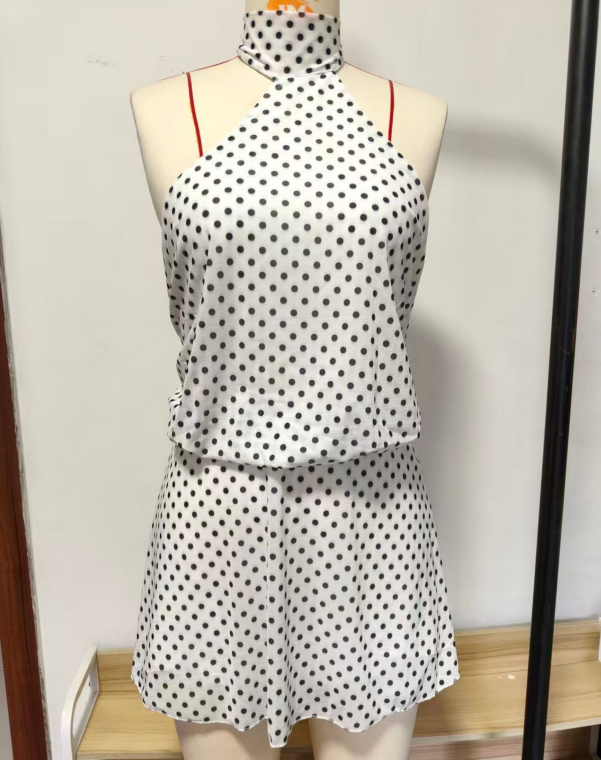 Tie Neck Backless Chiffon Mini Dress - White