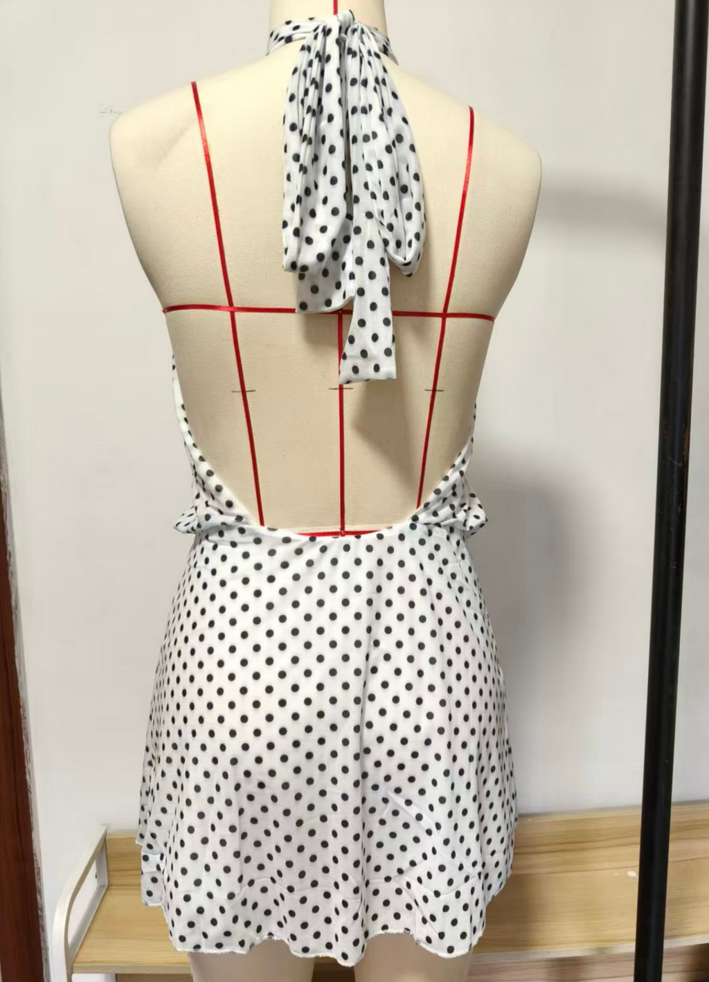 Tie Neck Backless Chiffon Mini Dress - White - 1