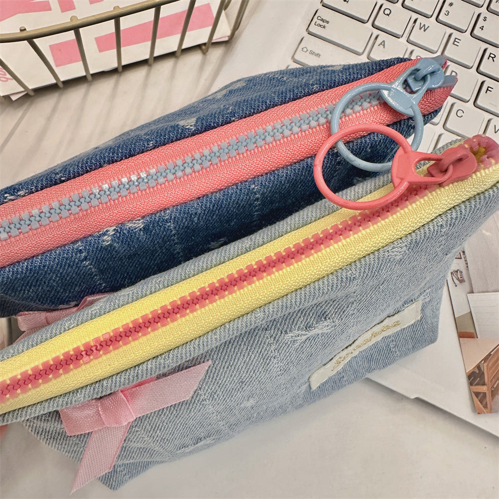 Denim Bow Charm Zip Coin Purse - view 1