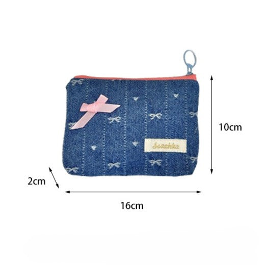 Denim Bow Charm Zip Coin Purse - view 2