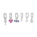 Evil Eye Heart Charm Huggie Earring Set - Silvery