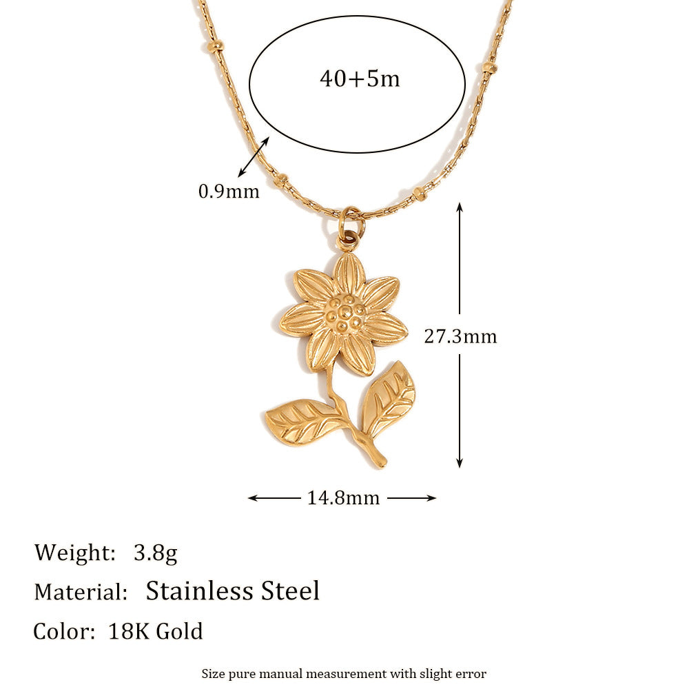 Vintage Wildflower Stem Pendant Necklace - Gold