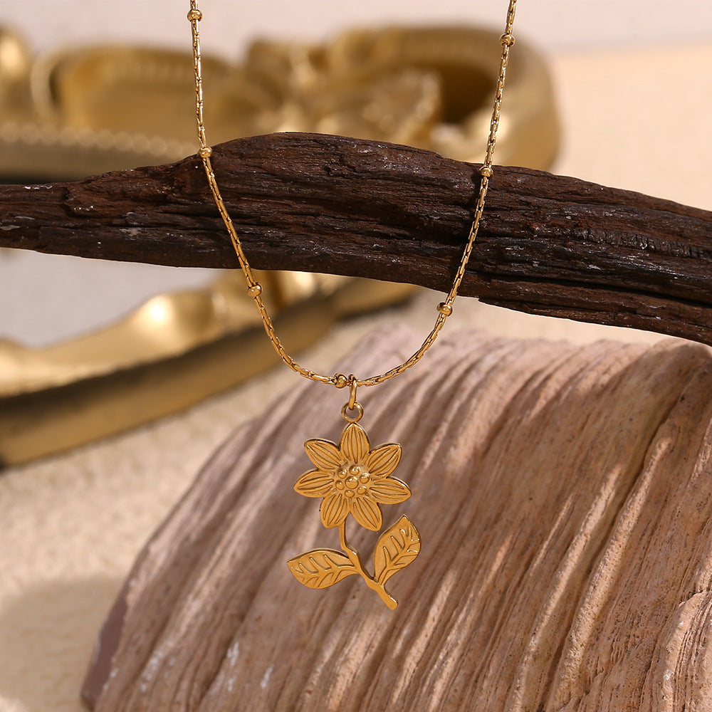 Vintage Wildflower Stem Pendant Necklace - Gold - 1