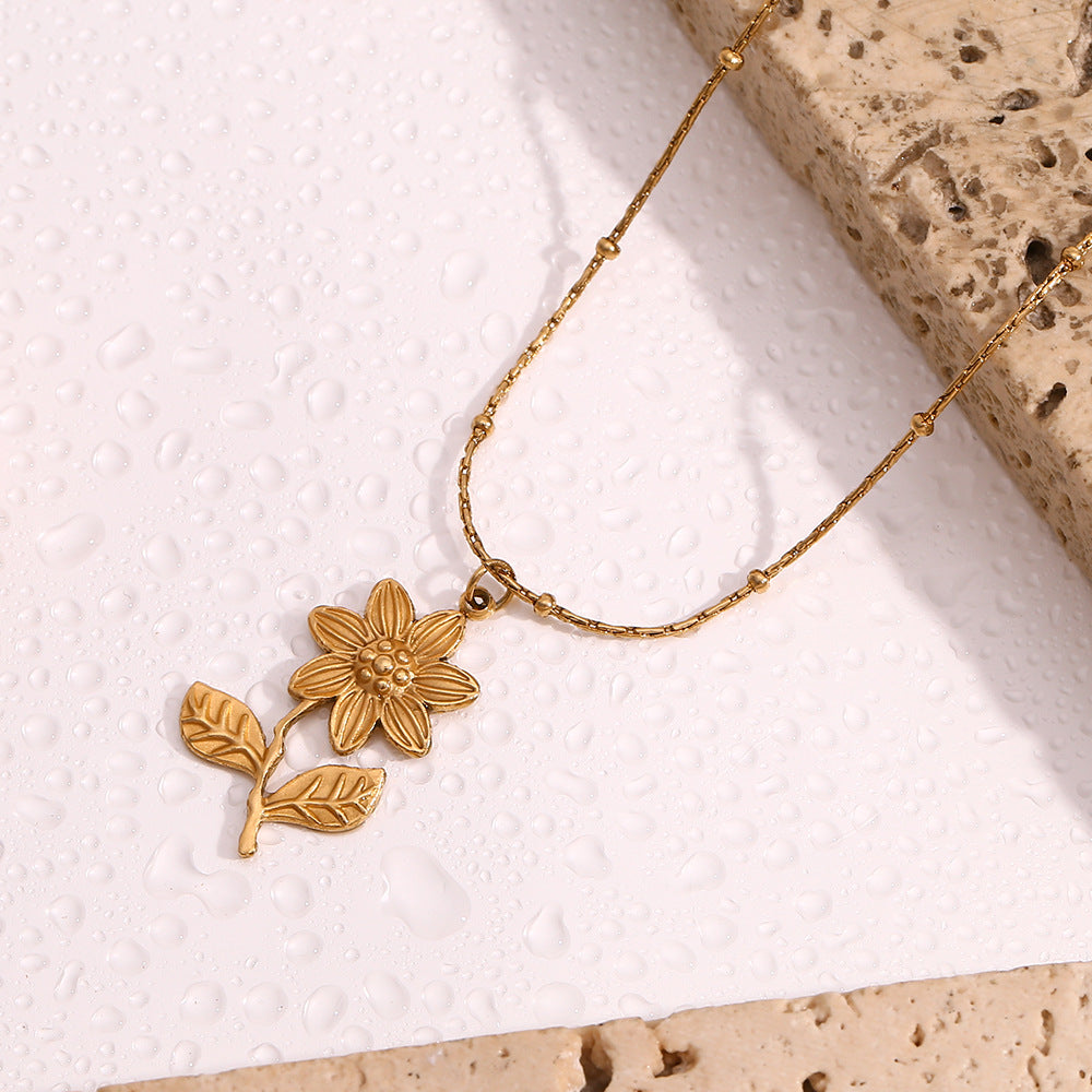 Vintage Wildflower Stem Pendant Necklace - Gold - 2