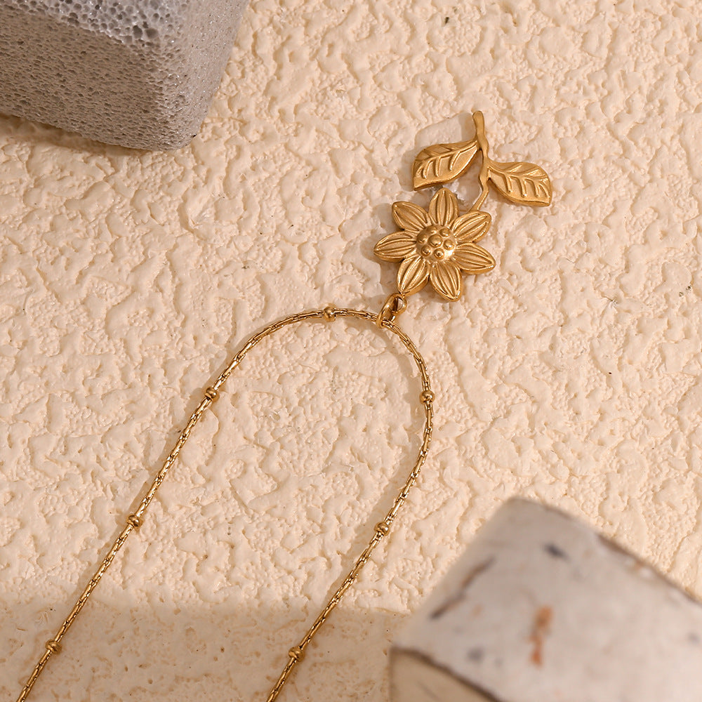Vintage Wildflower Stem Pendant Necklace - Gold - 6