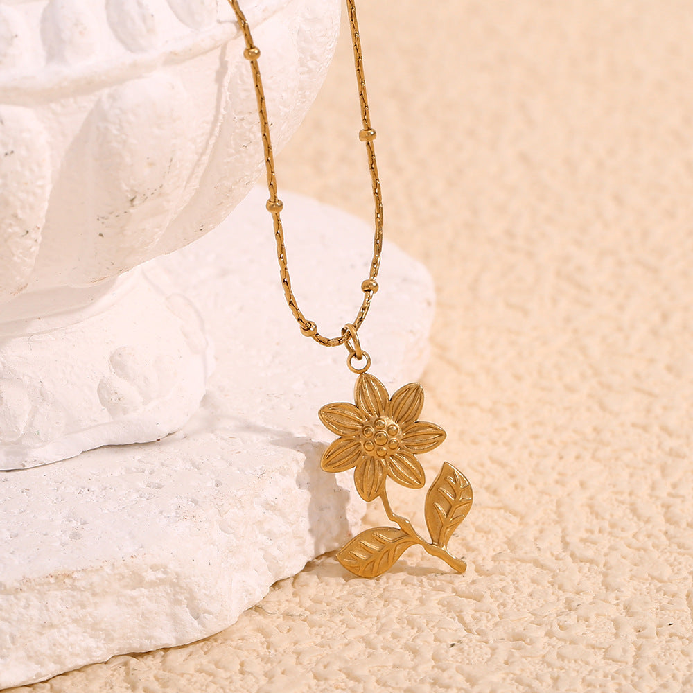 Vintage Wildflower Stem Pendant Necklace - Gold - 7