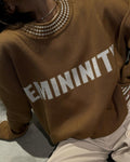 Beaded Neck Letter Knit Sweater - Camel