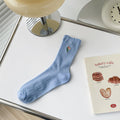 Embroidered Floral Ribbed Crew Socks - Blue