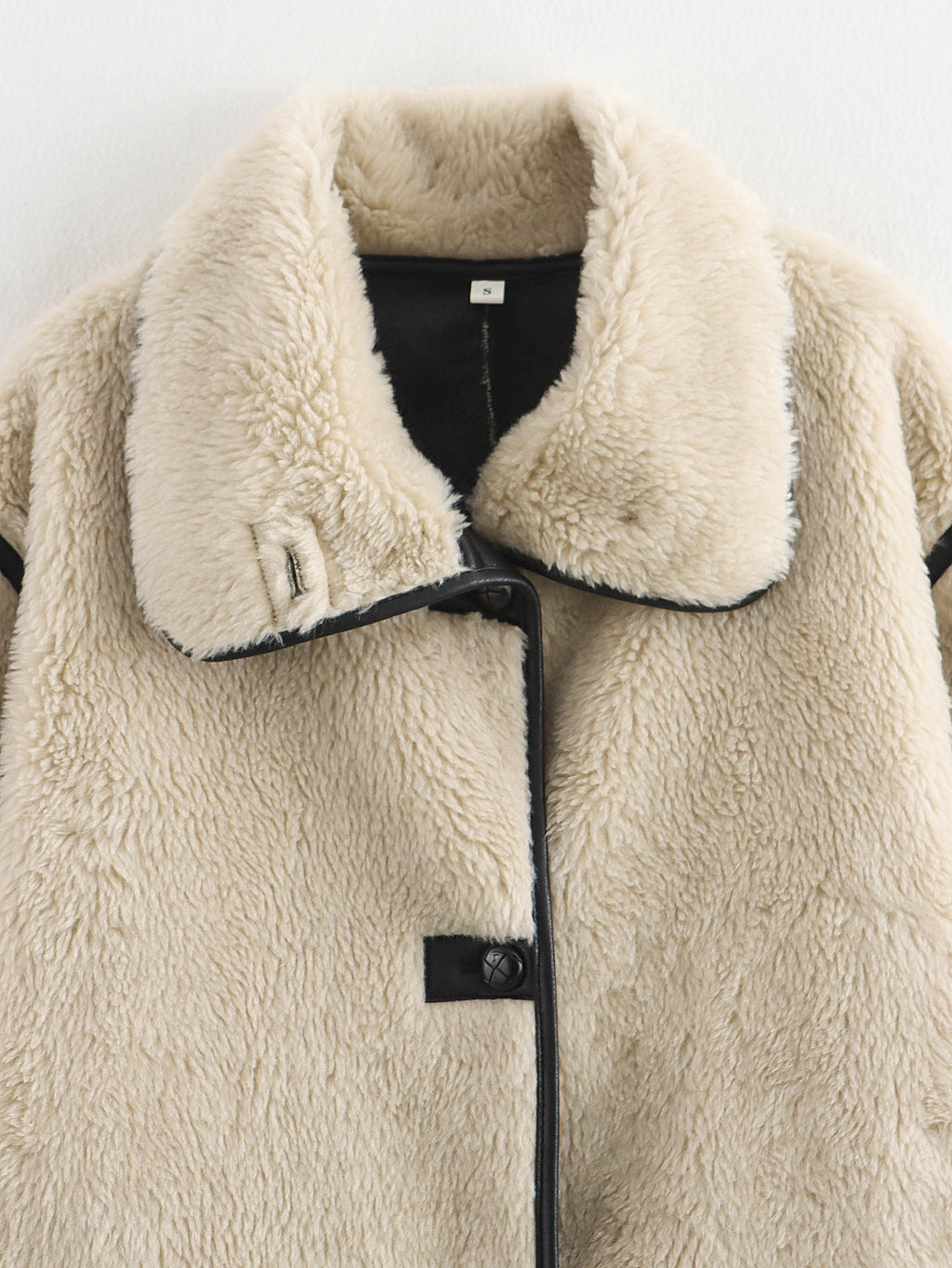 Faux Fur Contrast Piped Short Coat - Apricot - 1