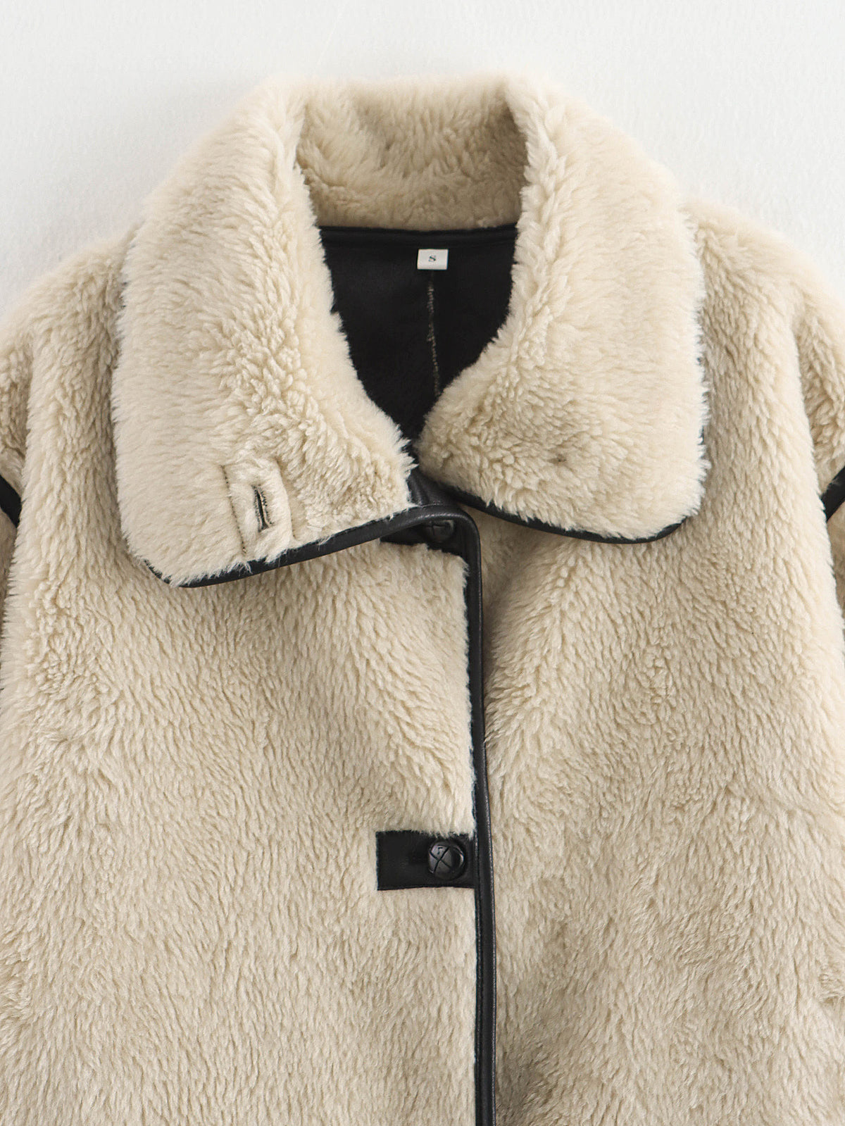 Faux Fur Contrast Piped Short Coat - Apricot - 1