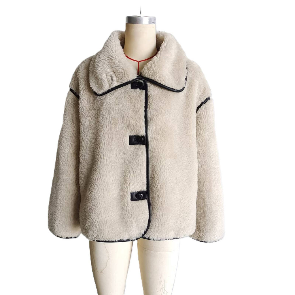 Faux Fur Contrast Piped Short Coat