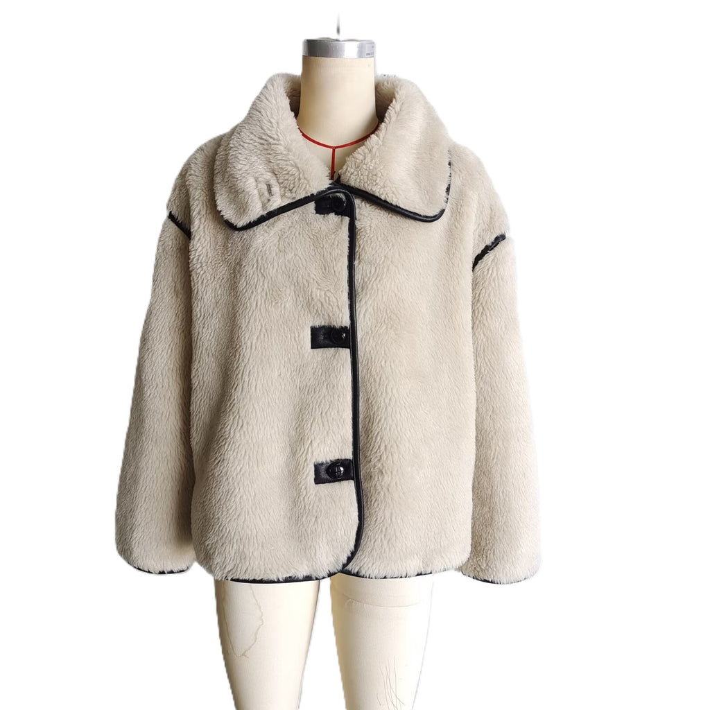 Faux Fur Contrast Piped Short Coat - view 1