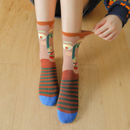 Abstract Art Print Crew Socks - Face
