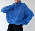 Chunky Turtleneck Balloon Sleeve Knit Sweater - Blue