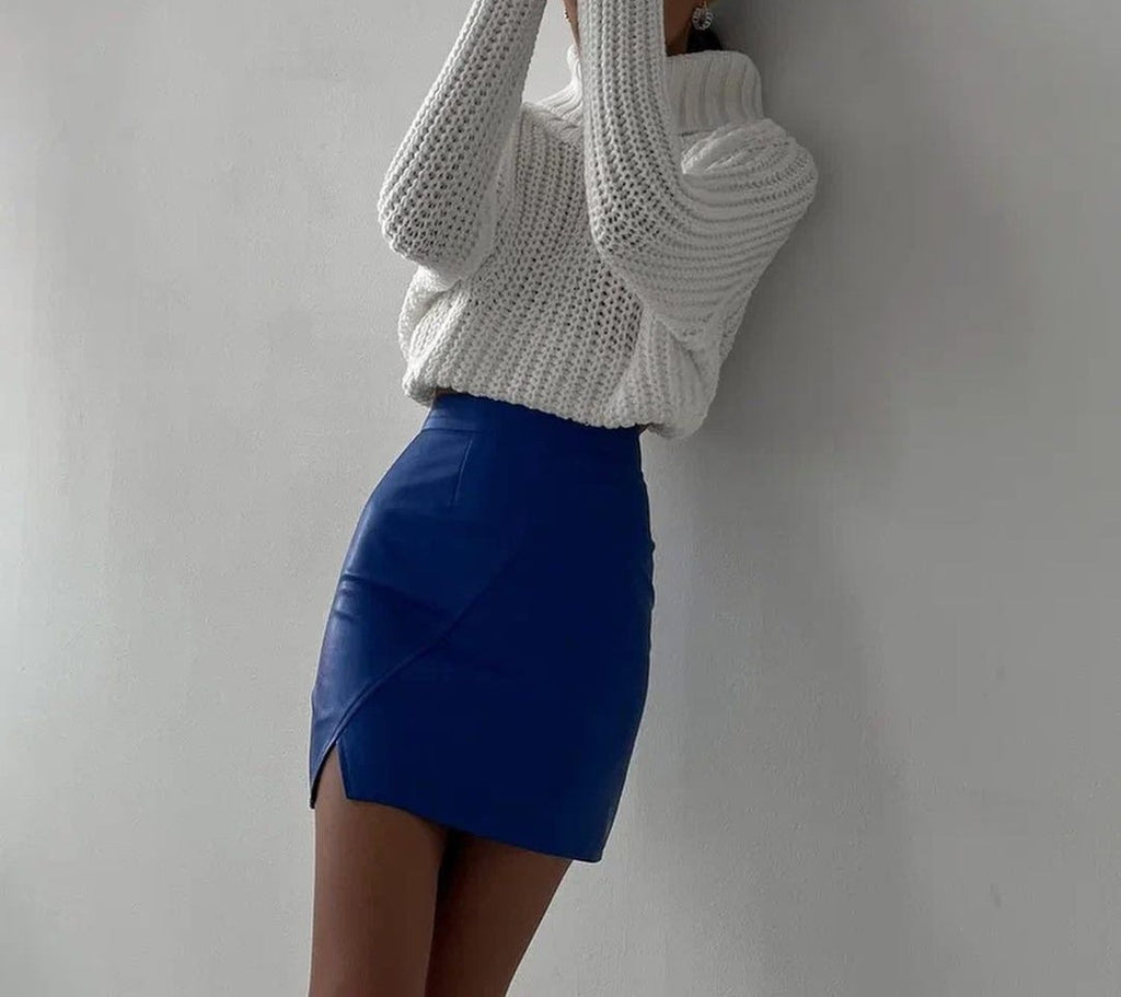 Chunky Turtleneck Balloon Sleeve Knit Sweater - White - 2