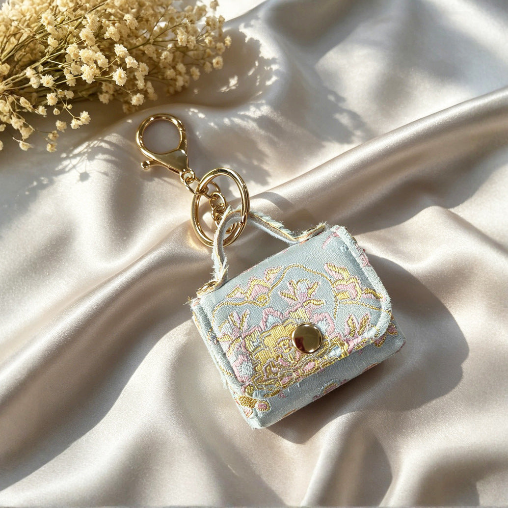 Mini Brocade Purse Keychain Bag Charm - Light_Blue