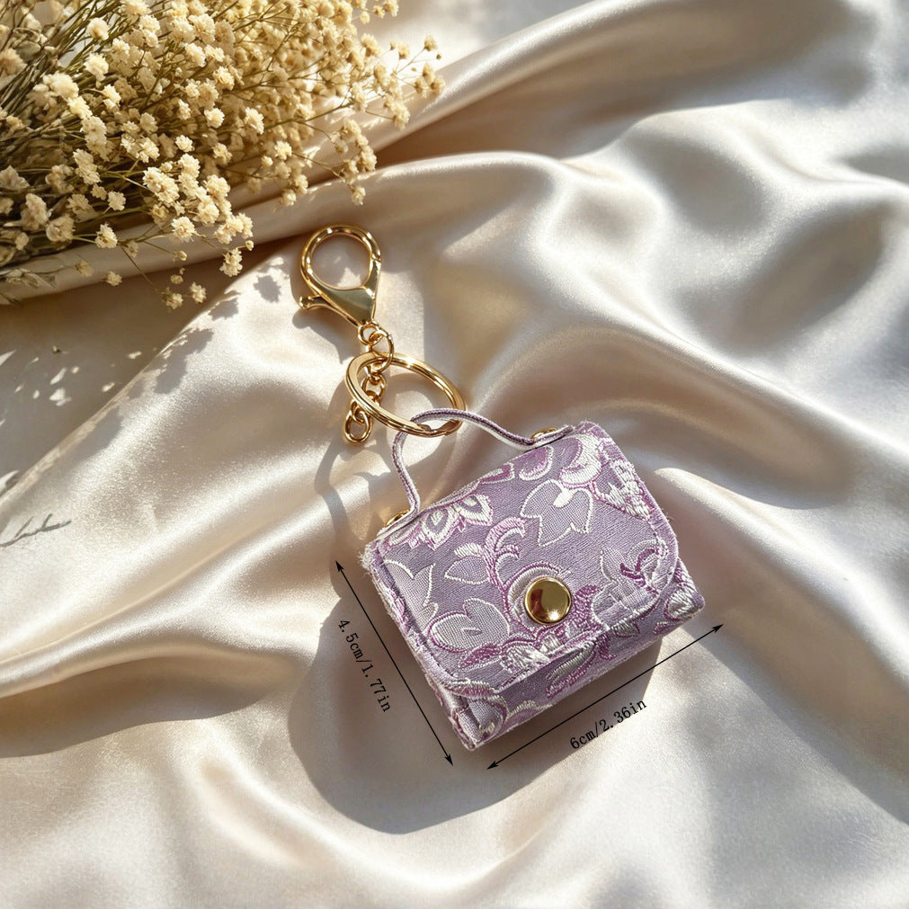 Mini Brocade Purse Keychain Bag Charm - Light_Purple