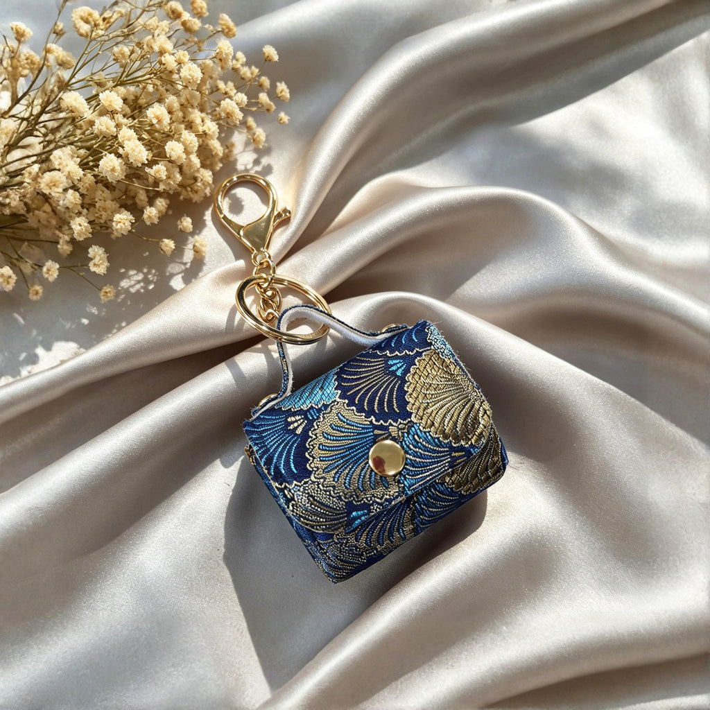 Mini Brocade Purse Keychain Bag Charm - Royal_Blue