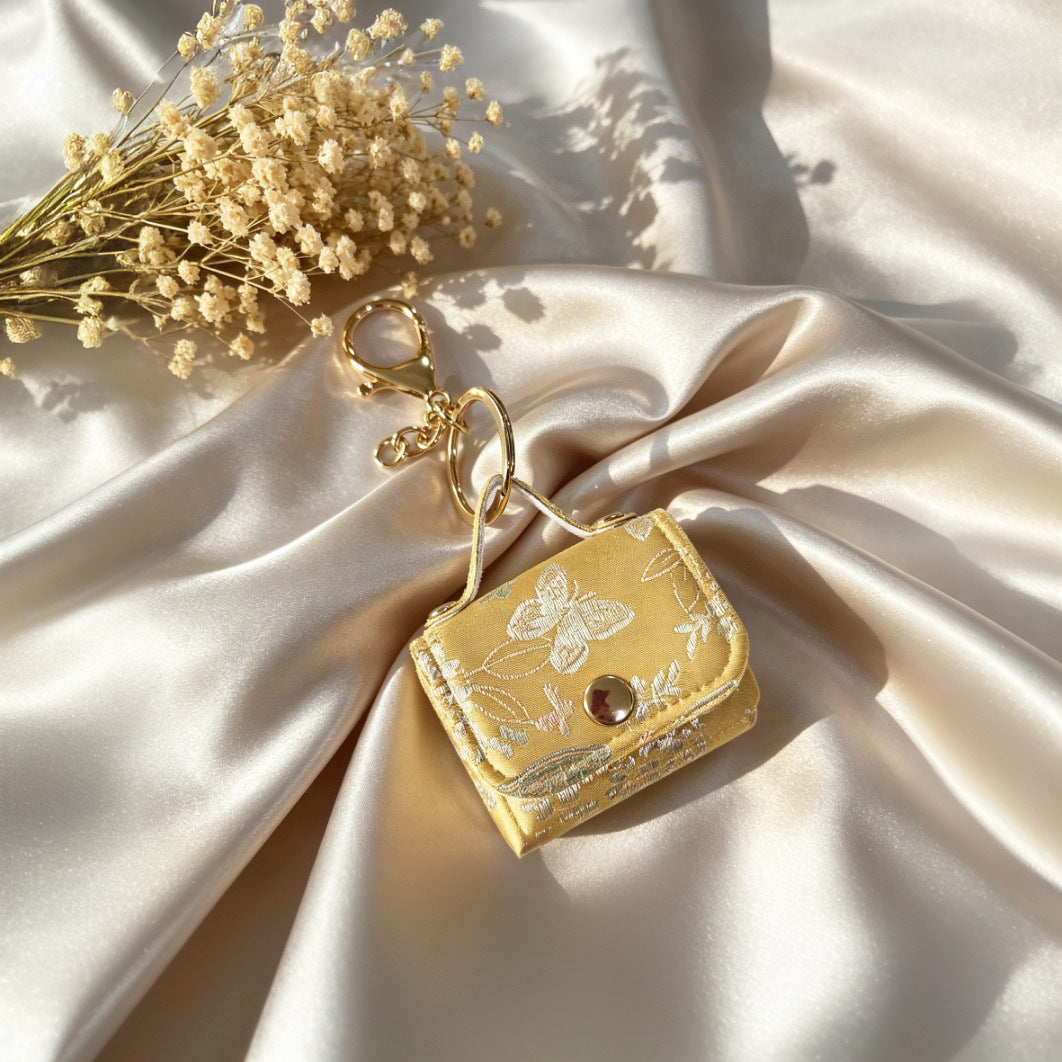 Mini Brocade Purse Keychain Bag Charm - Yellow