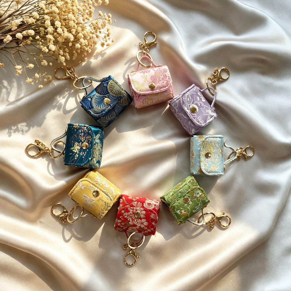 Mini Brocade Purse Keychain Bag Charm