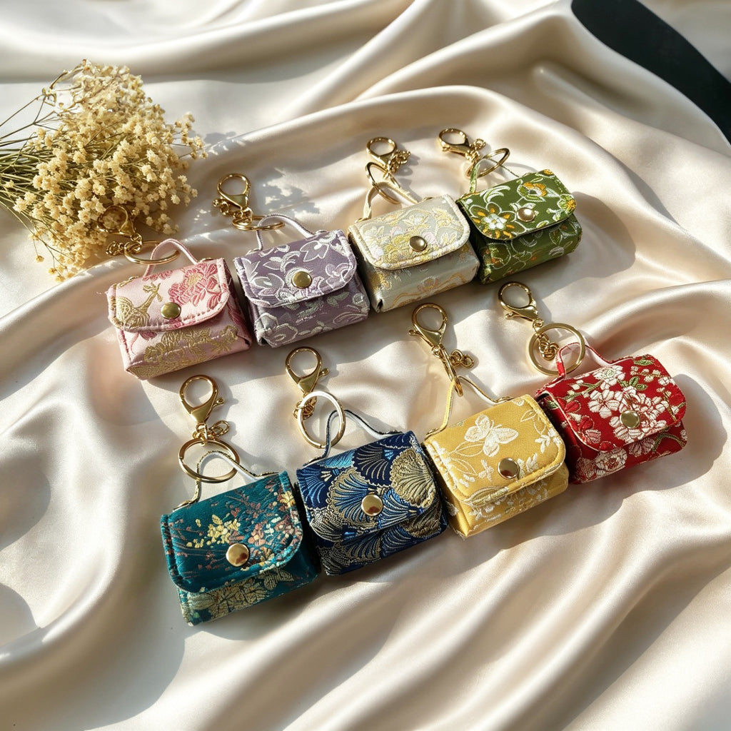 Mini Brocade Purse Keychain Bag Charm - view 1