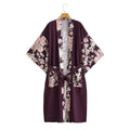 Peacock Floral Panel Belted Kimono - Purple
