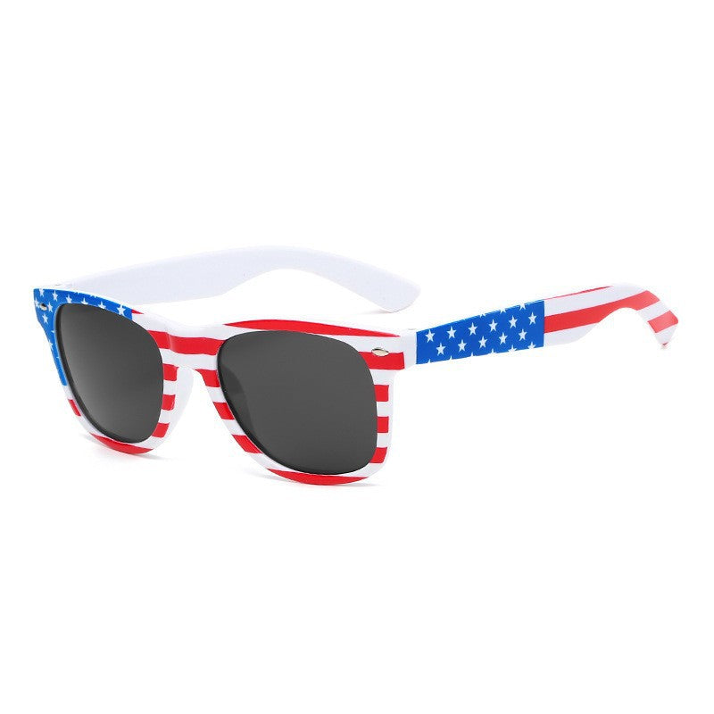 Patriotic Flag Print Retro Square Sunglasses - White