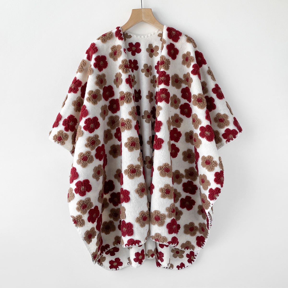 Knit Blanket Scarf Wrap With Botanical Print - Flower