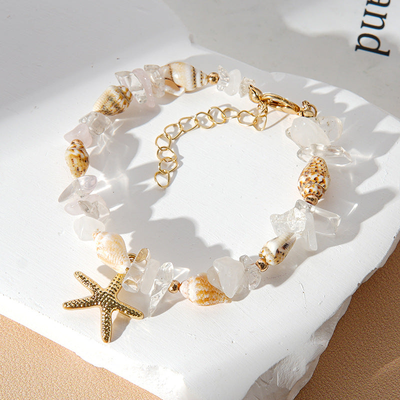 Shell and Gemstone Chip Charm Bracelet - Beige