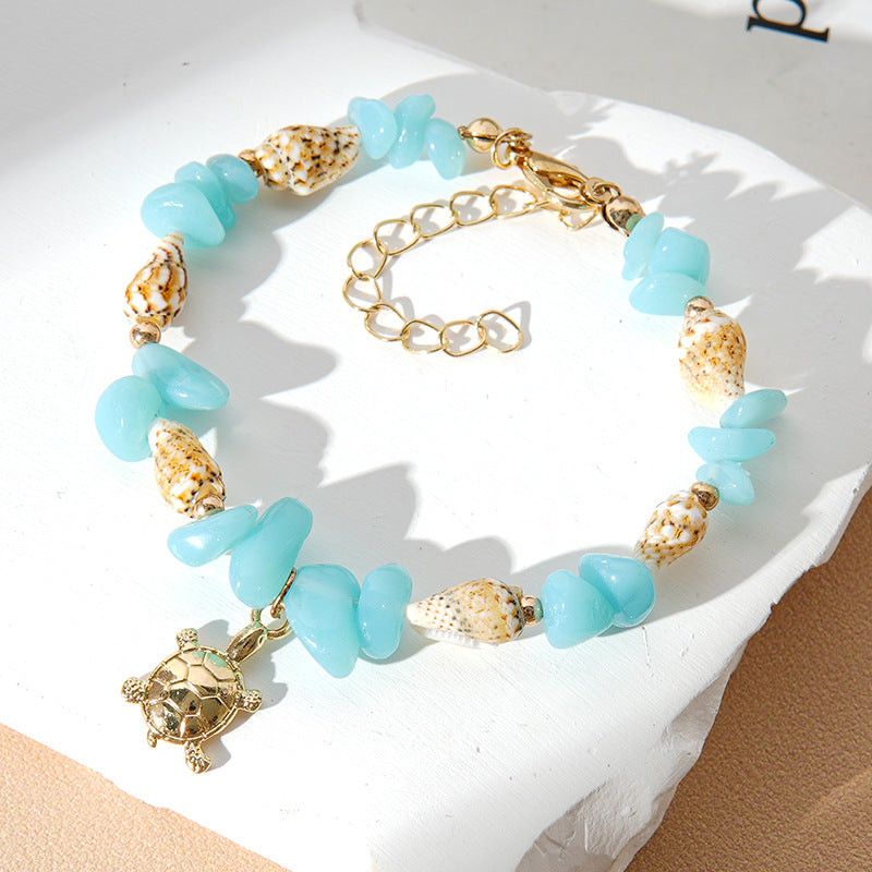 Shell and Gemstone Chip Charm Bracelet - Blue