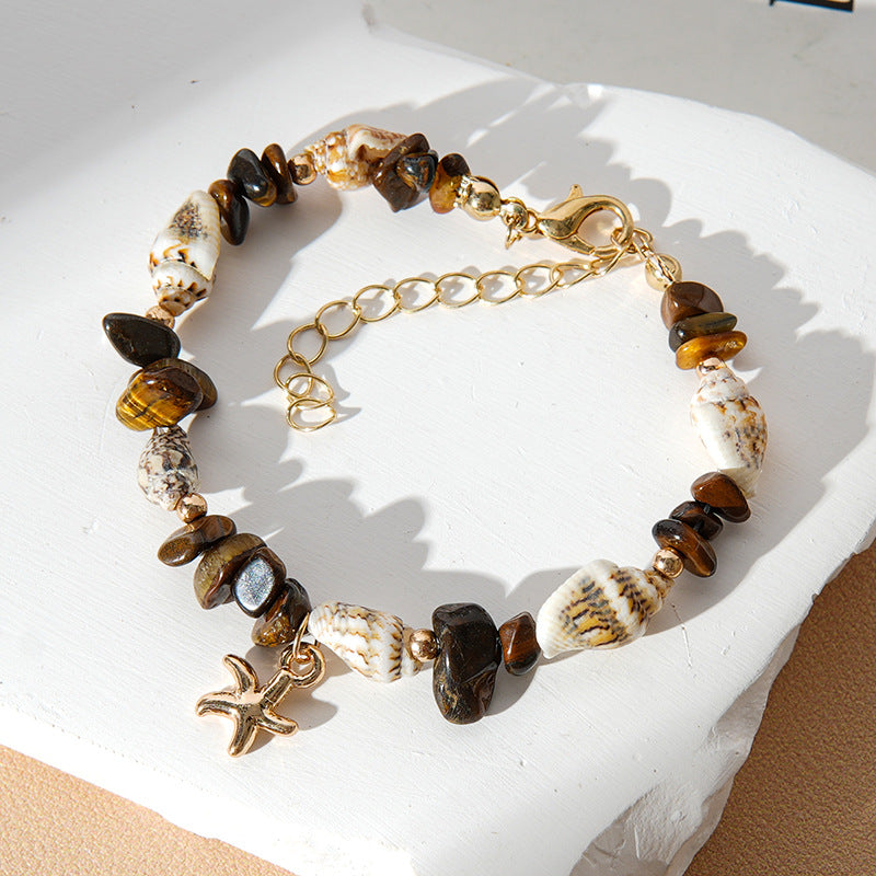 Shell and Gemstone Chip Charm Bracelet - Brown